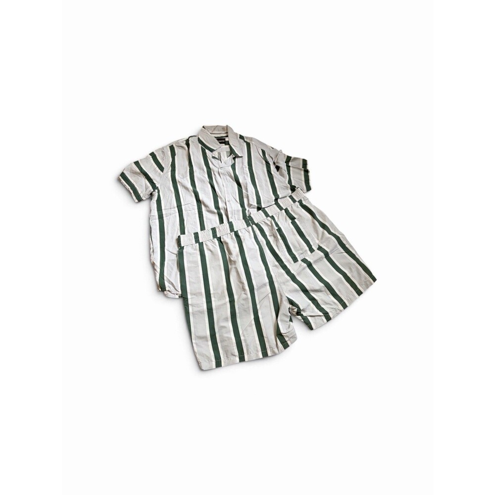 Original Use-Rayon Men's Short Sleeve Button Up Shirt and Short set Striped 2XL